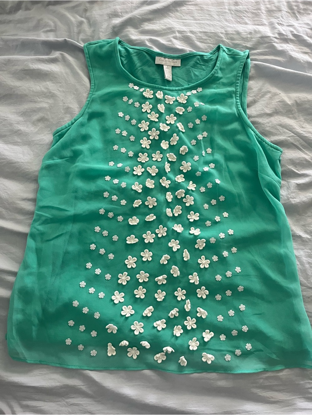 Aqua Floral Appliqué Sleeveless Top